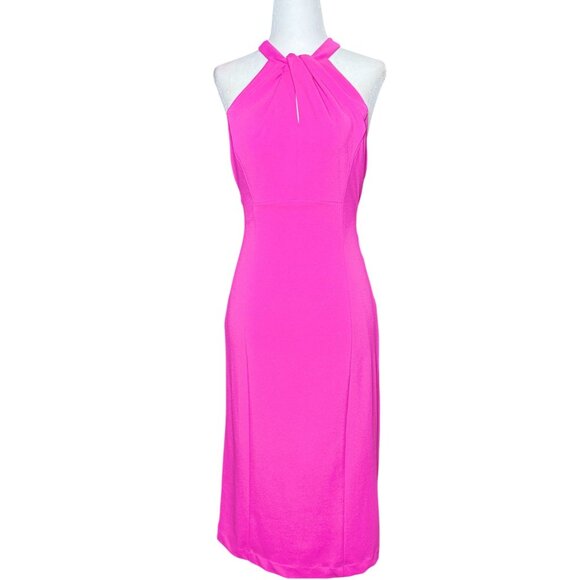 Julia Jordan Womens Midi Dress Size 6 Pink Twist Neck Halter Tulip Hem Summer - Picture 3 of 10